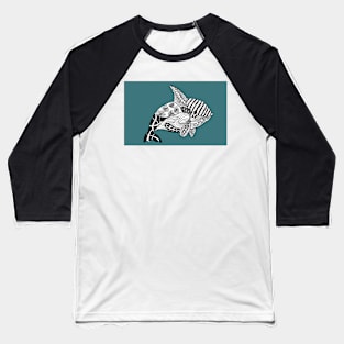 Whale drawn with Zentangle patterns Baseball T-Shirt